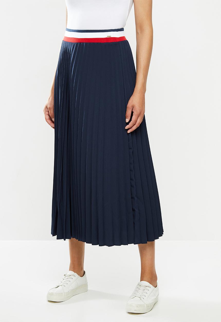 POLO - Carrie pleat skirt with rib -navy