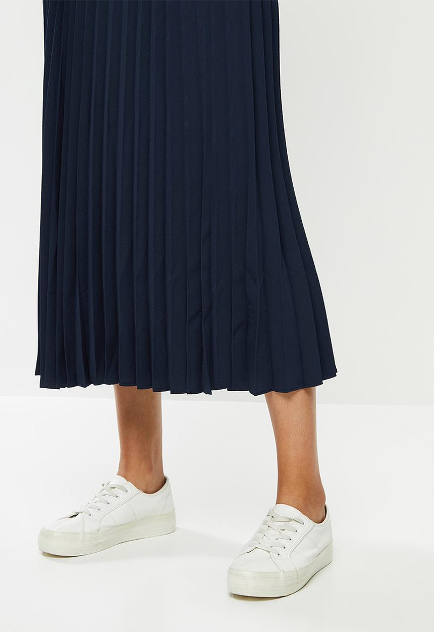 POLO - Carrie pleat skirt with rib -navy