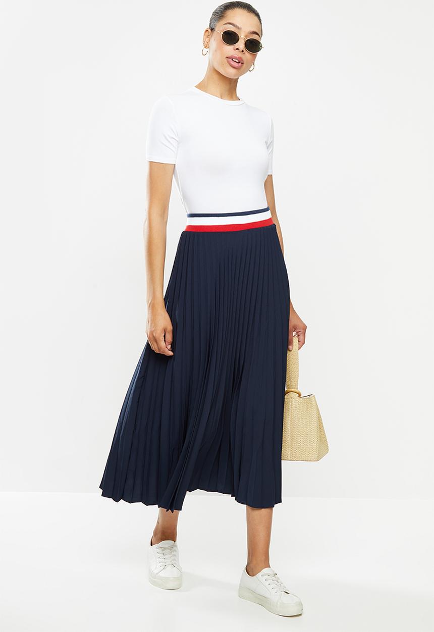 POLO - Carrie pleat skirt with rib -navy