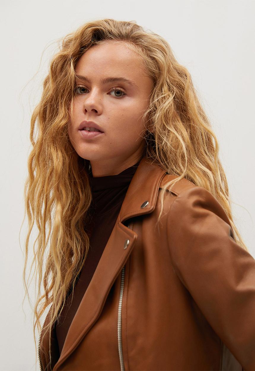 MANGO - Leather Jacket perfect - brown