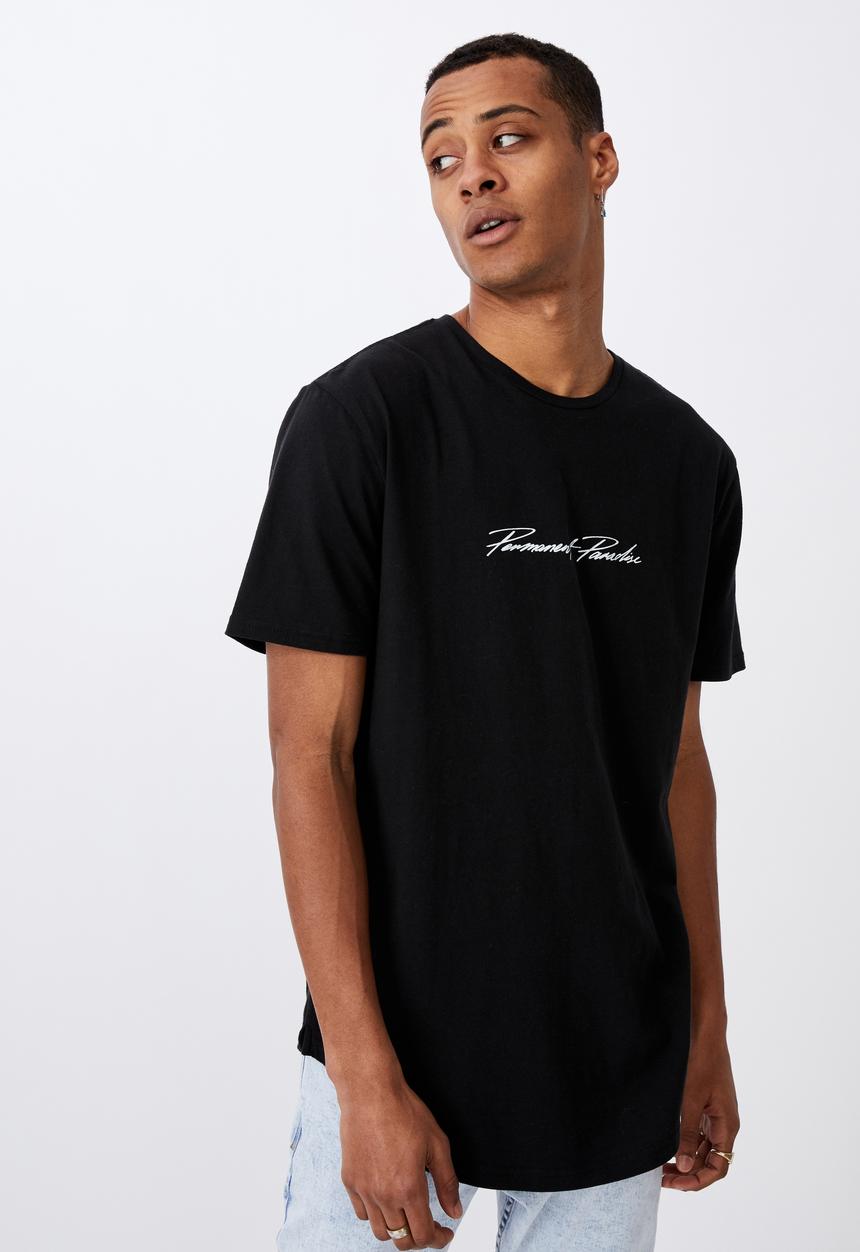 Cotton On - Longline scoop hem tee - washed black