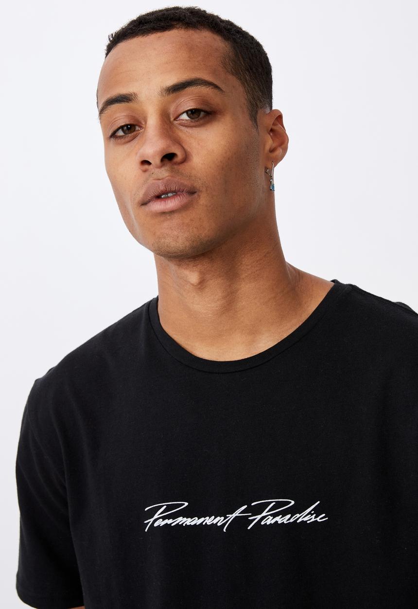 Cotton On - Longline scoop hem tee - washed black