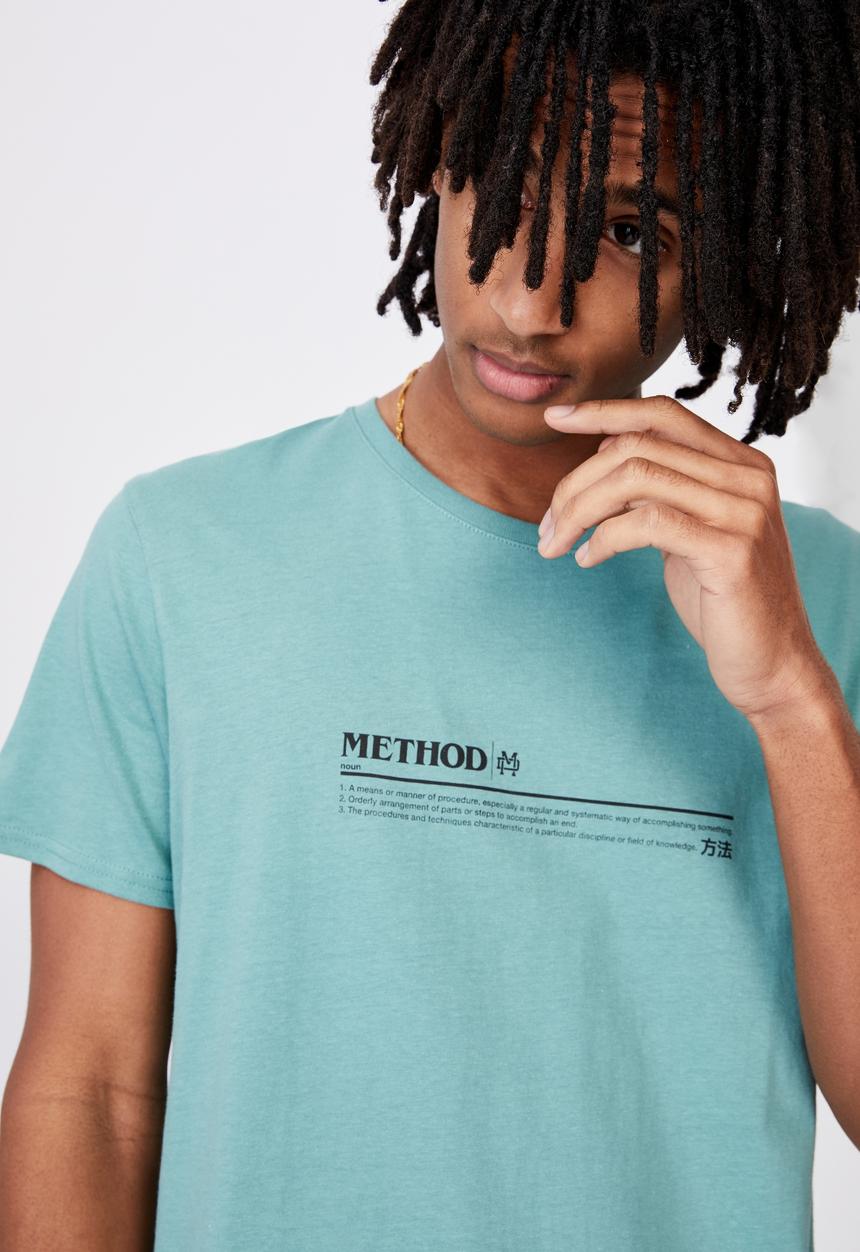 Factorie - Method curved graphic T-shirt - washed teal