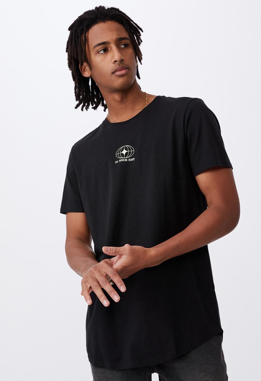 Factorie - 24 hour edit curved graphic T-shirt - black