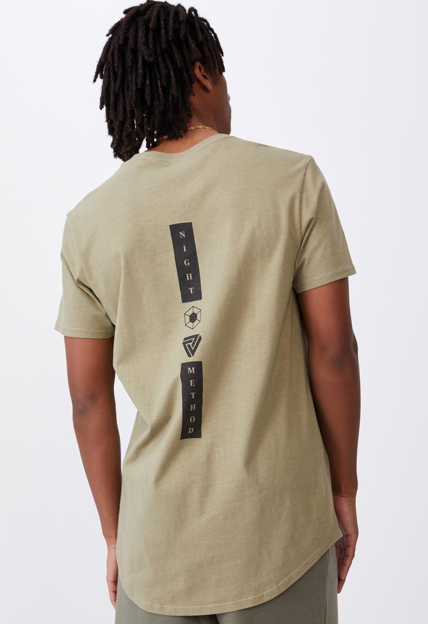 Factorie - Night method curved graphic T-shirt - old moss