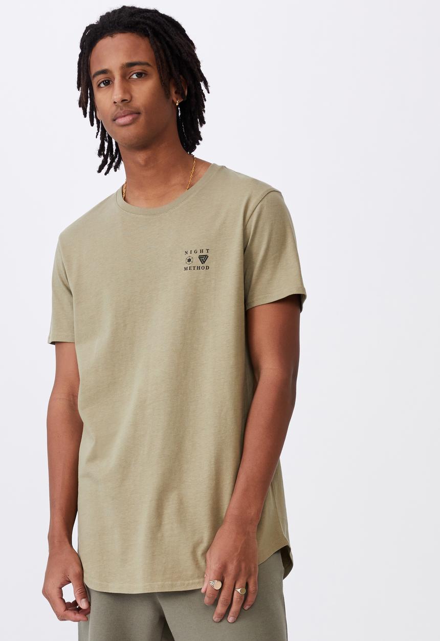 Factorie - Night method curved graphic T-shirt - old moss