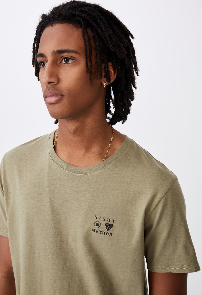 Factorie - Night method curved graphic T-shirt - old moss