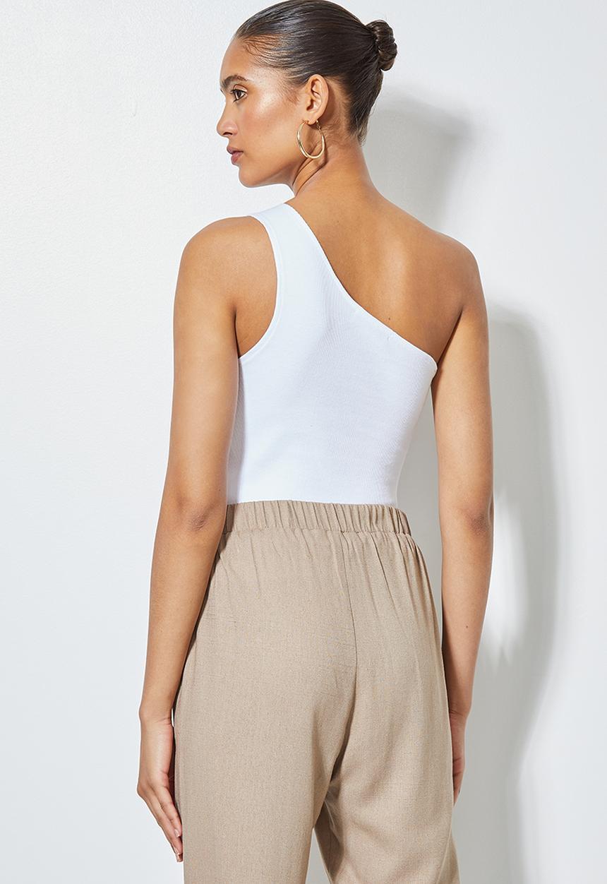 Superbalist - One shoulder rib top - white