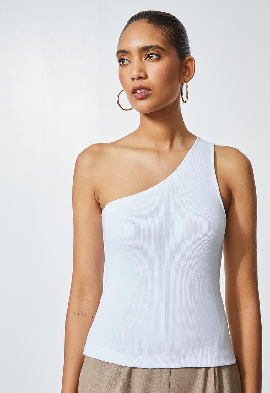 Superbalist - One shoulder rib top - white