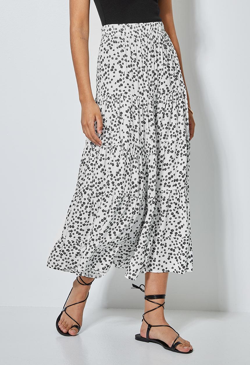 Superbalist - Tiered midi skirt - white & black