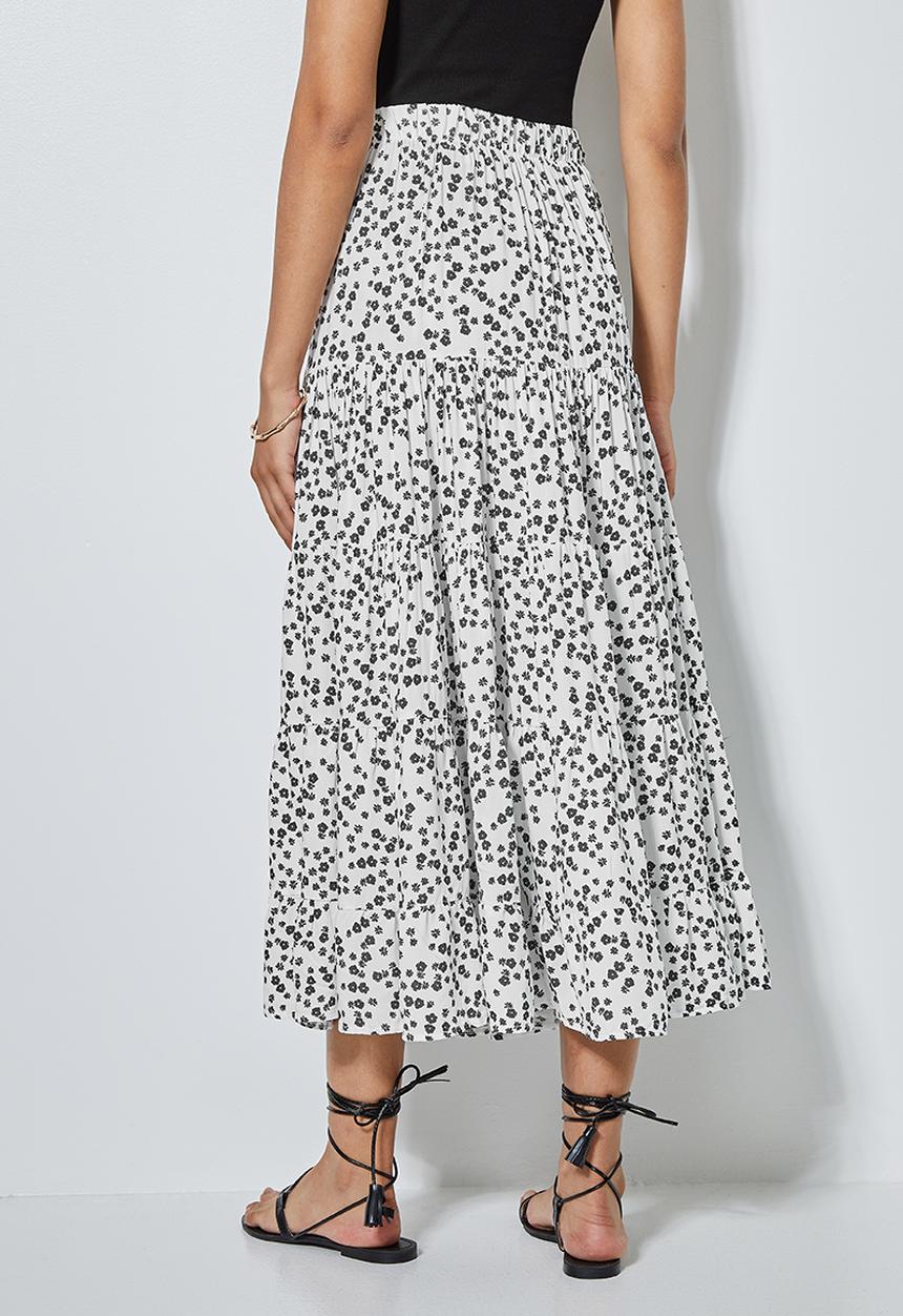 Superbalist - Tiered midi skirt - white & black