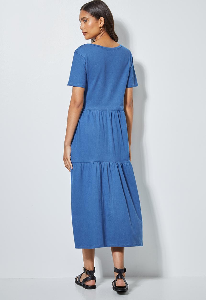 Superbalist - V-neck tiered dress - blue 