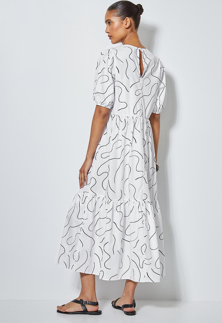 Superbalist - Scribble print tiered dress - white & black