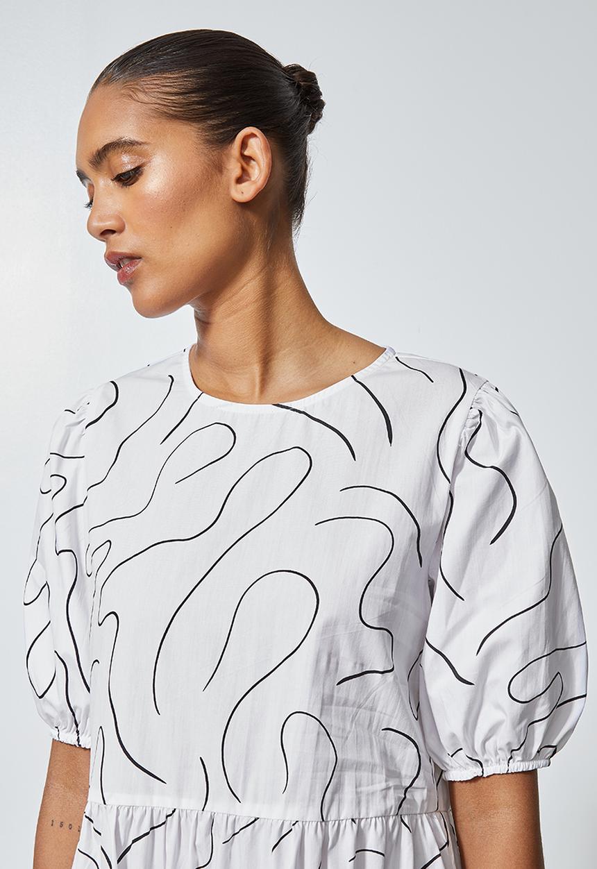Superbalist - Scribble print tiered dress - white & black