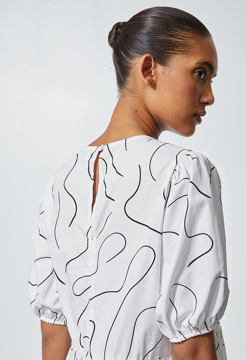 Superbalist - Scribble print tiered dress - white & black
