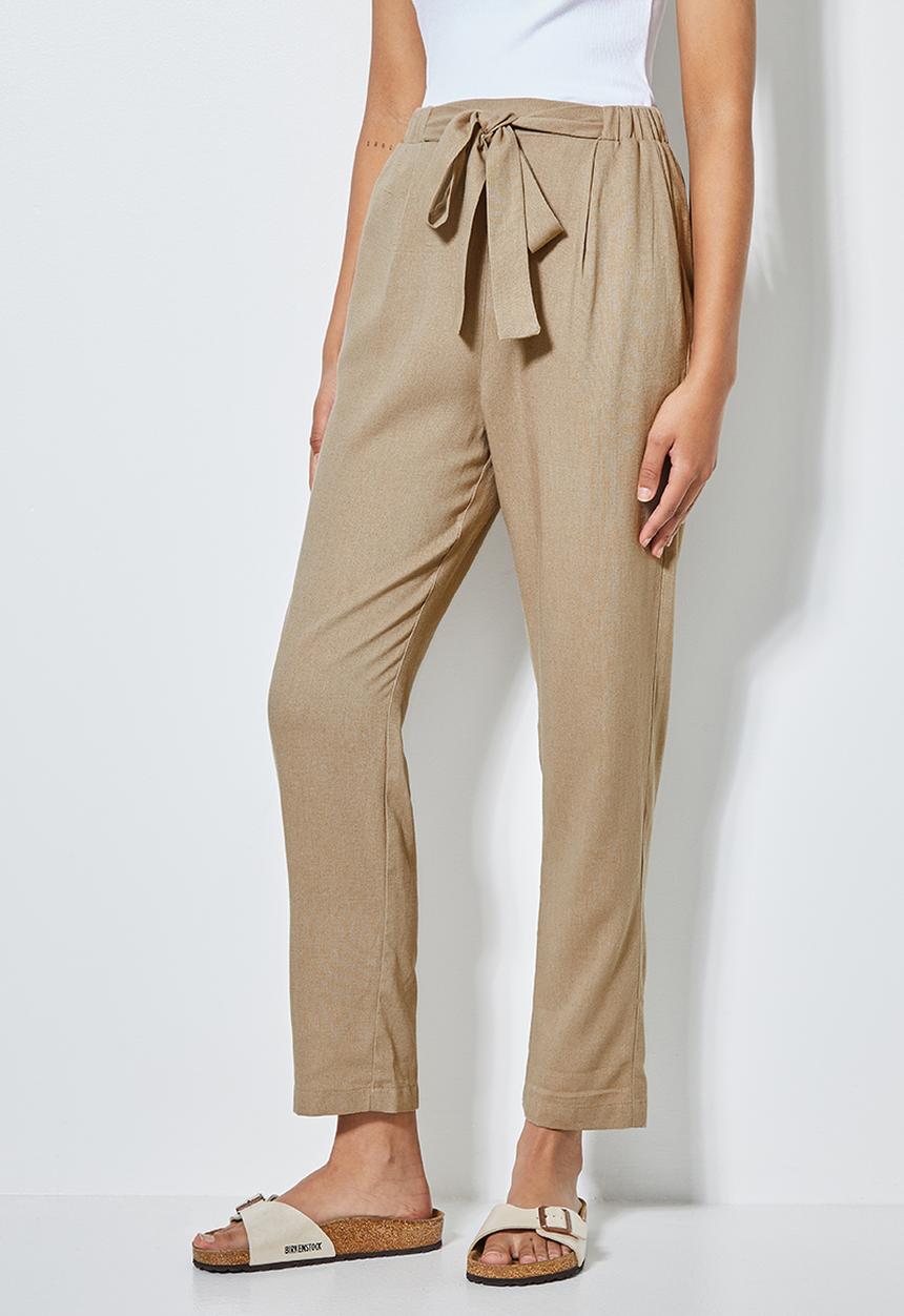 Superbalist - Linen blend trouser with tie belt - stone