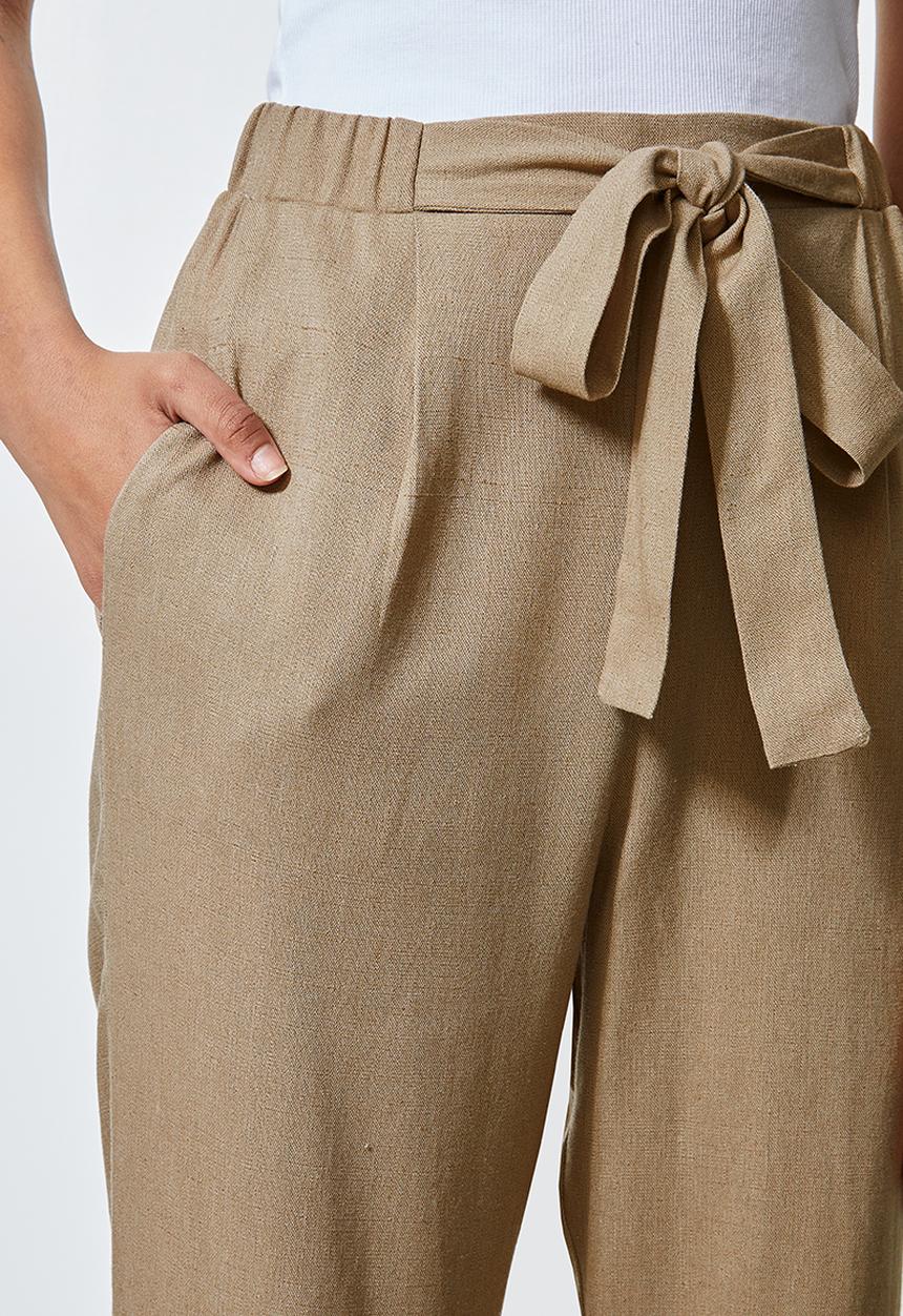 Superbalist - Linen blend trouser with tie belt - stone
