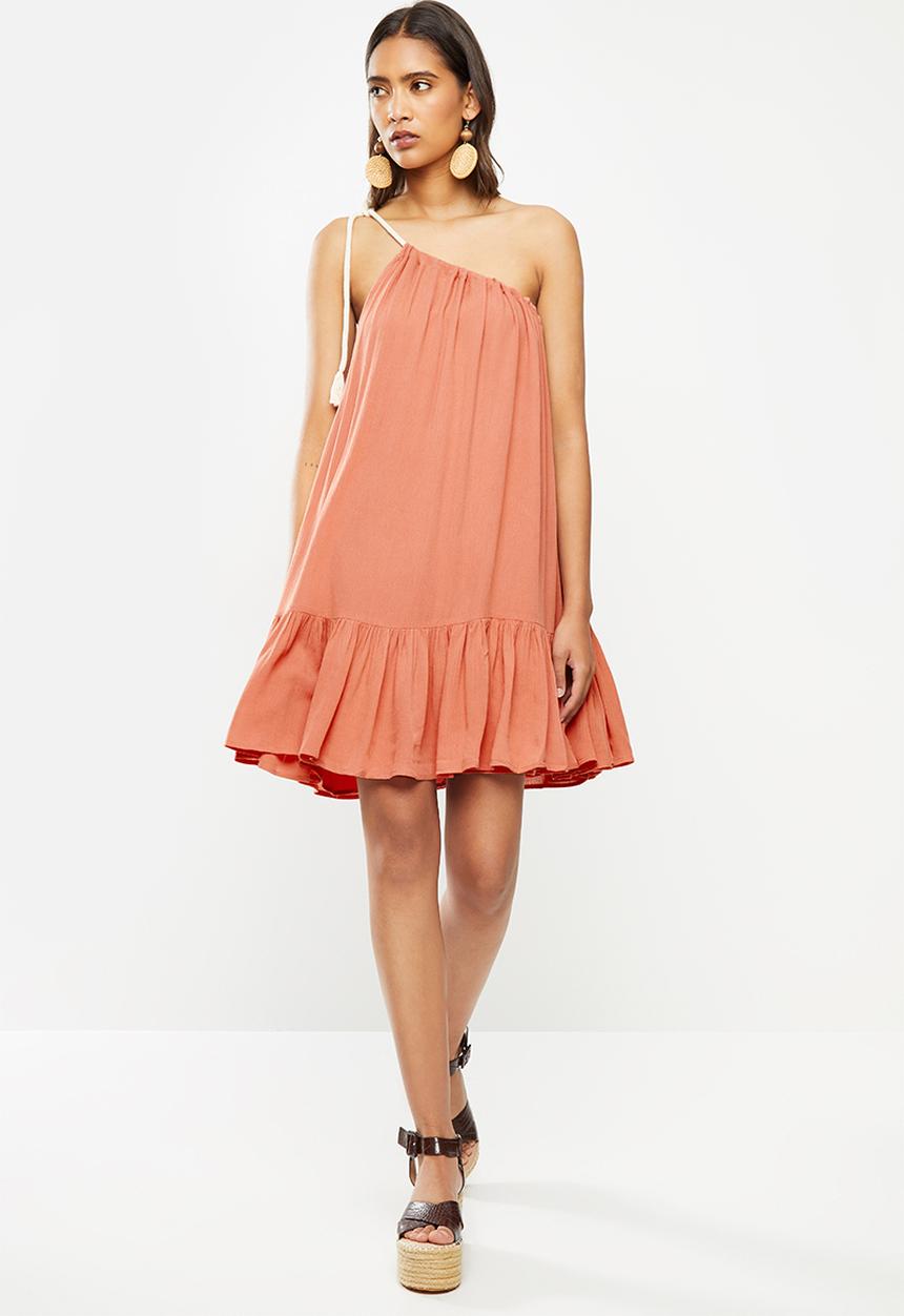 VELVET - Rope tie tiered mini dress - orange