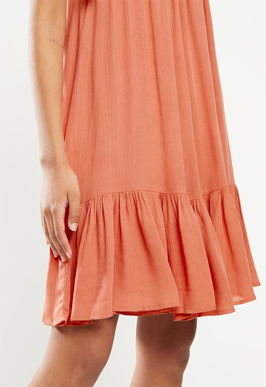 VELVET - Rope tie tiered mini dress - orange