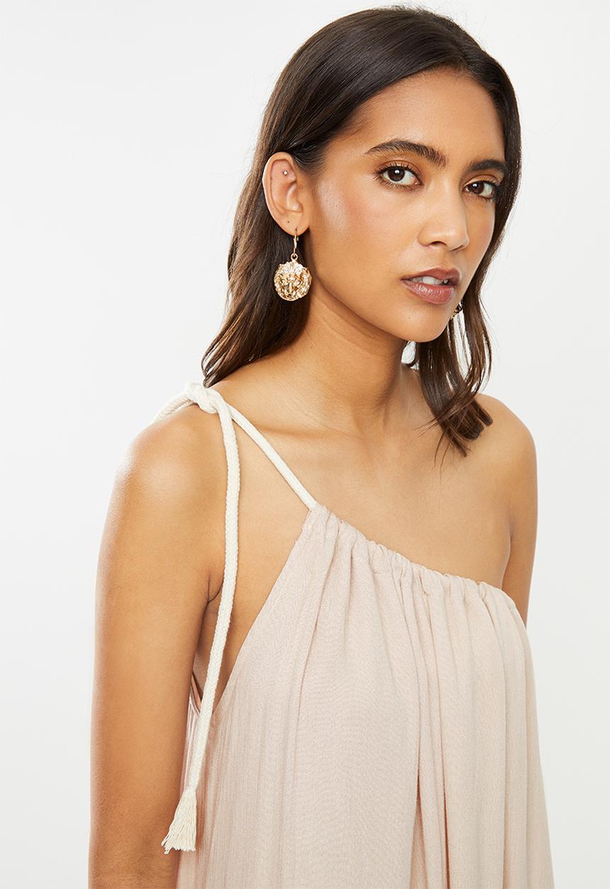 VELVET - Rope tie tiered mini dress - neutral