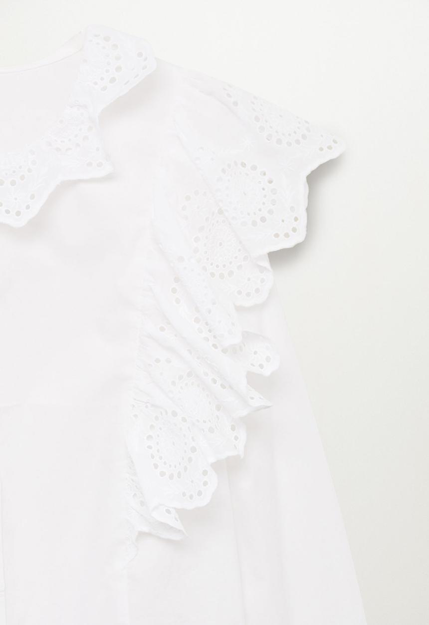 MANGO - Blouse ruffle - white