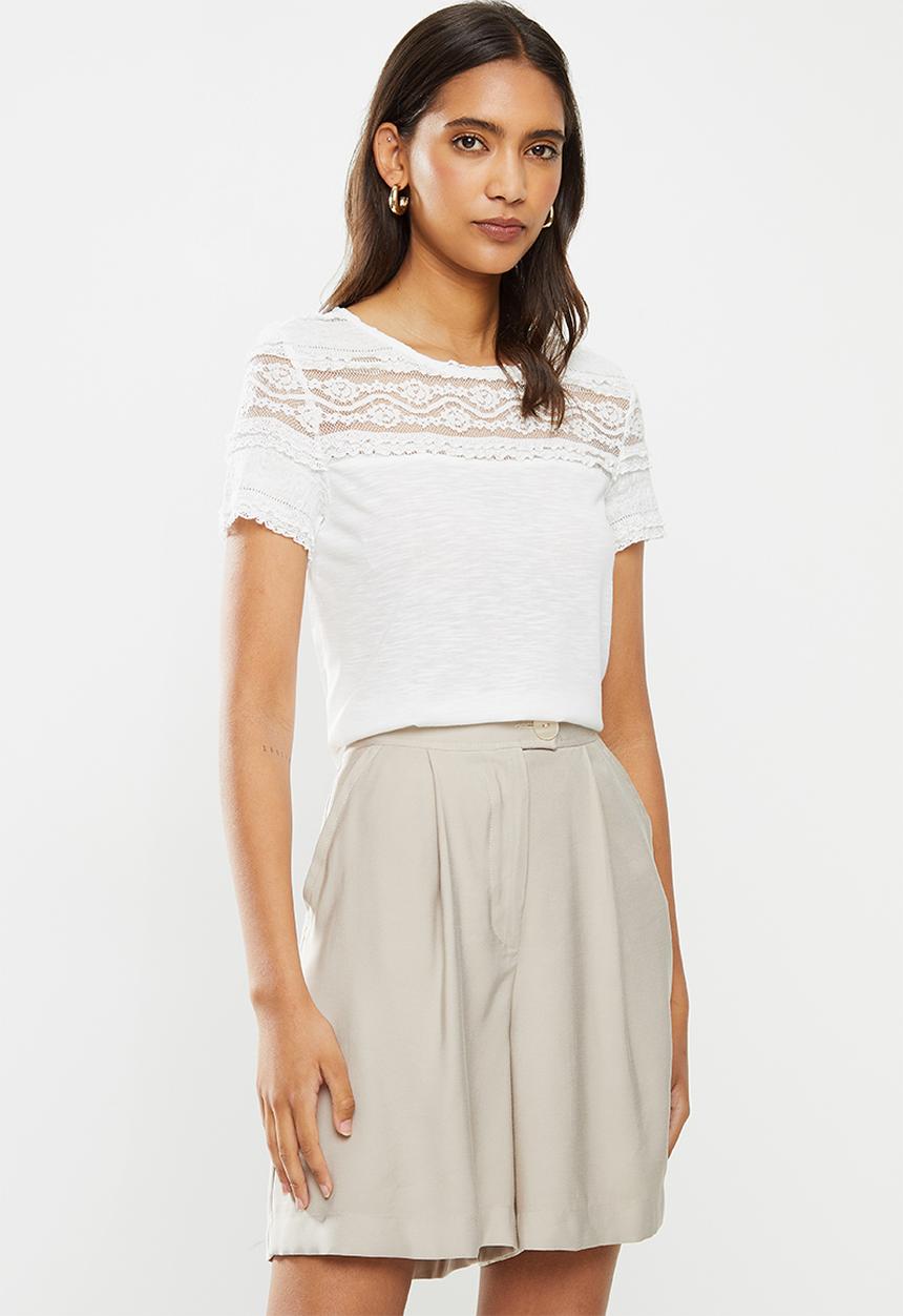 ONLY - Marjorie short sleeve mix top - stone