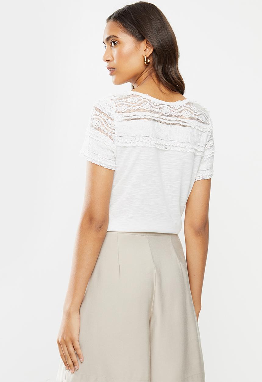 ONLY - Marjorie short sleeve mix top - stone