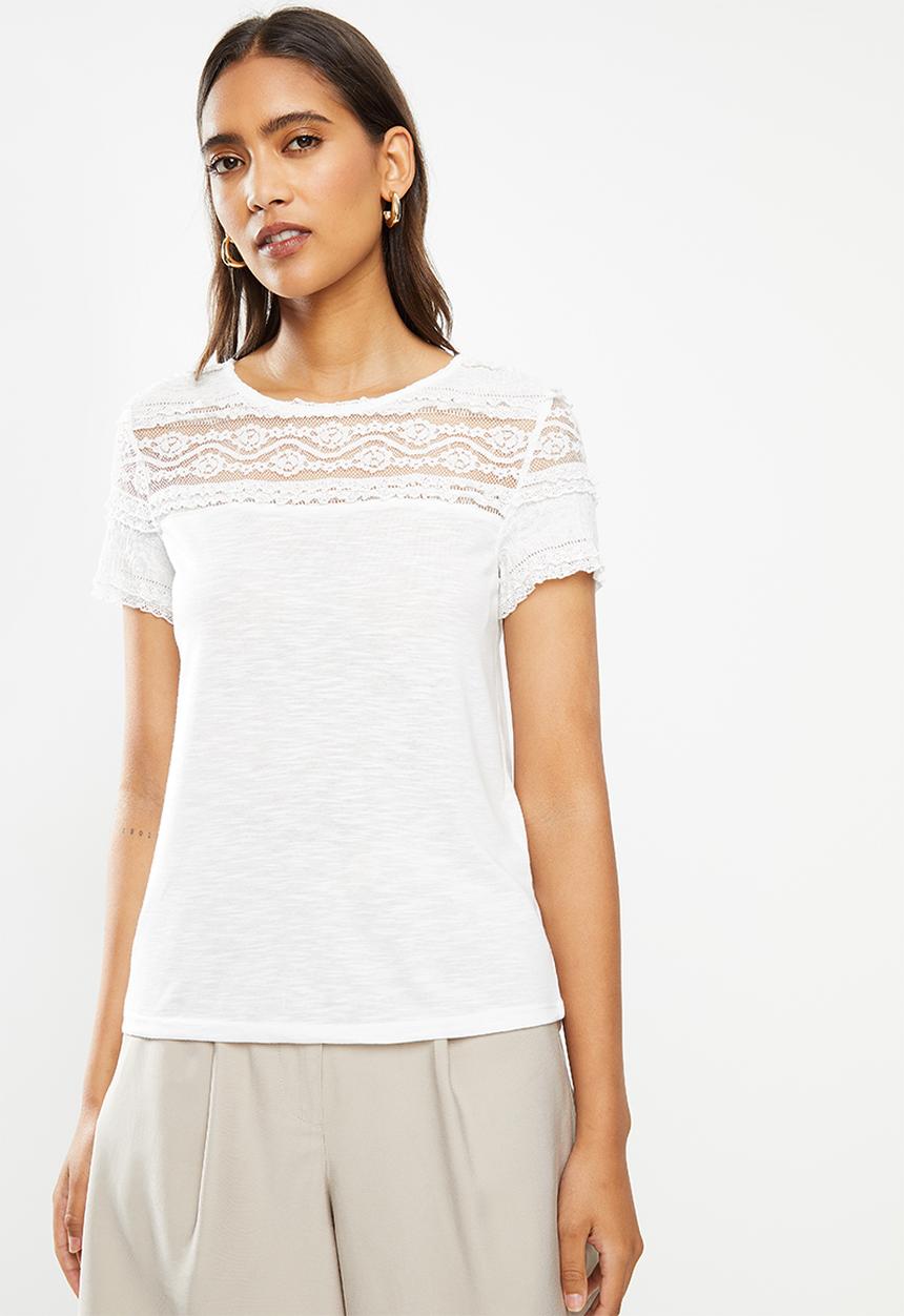 ONLY - Marjorie short sleeve mix top - stone