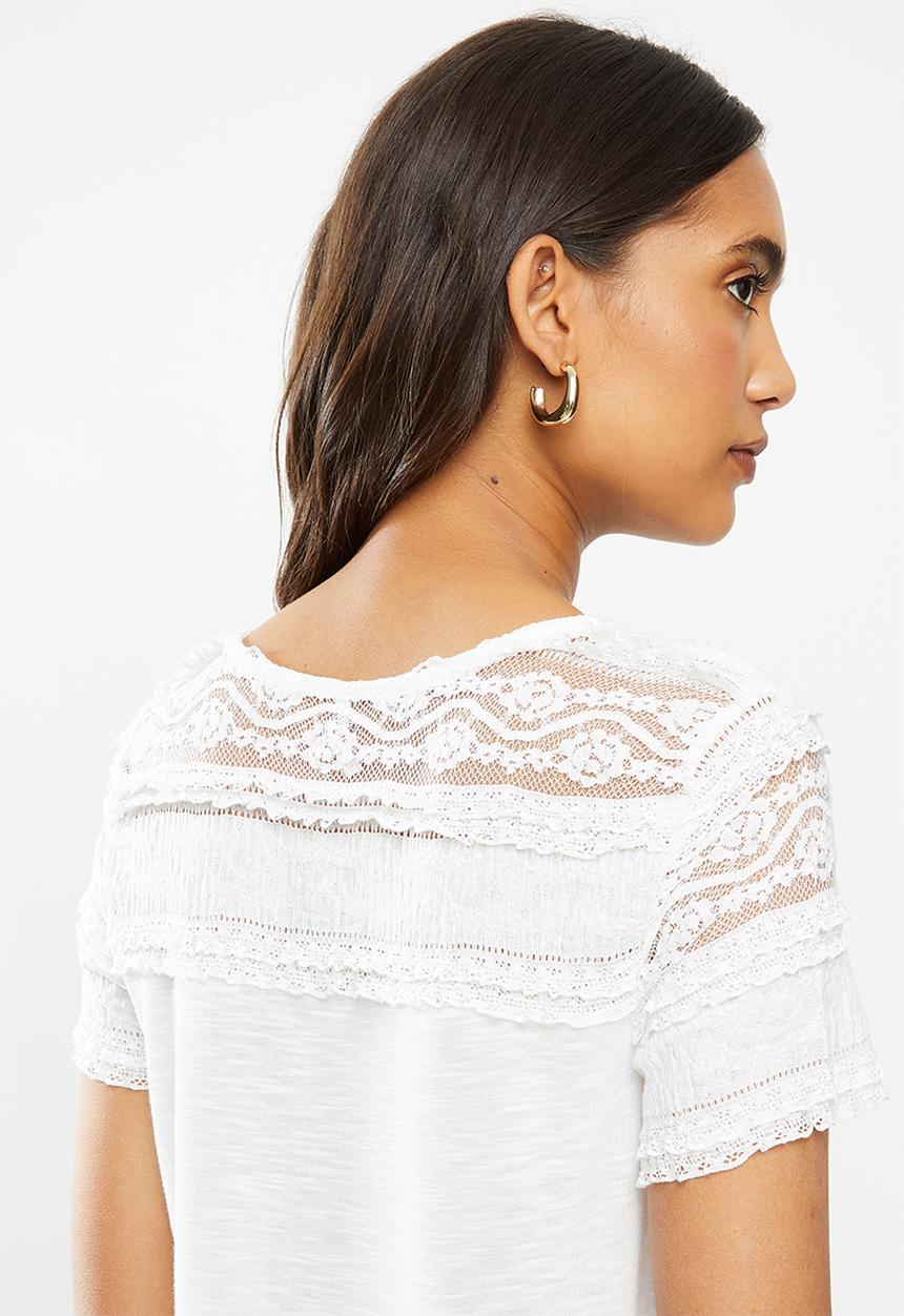 ONLY - Marjorie short sleeve mix top - stone