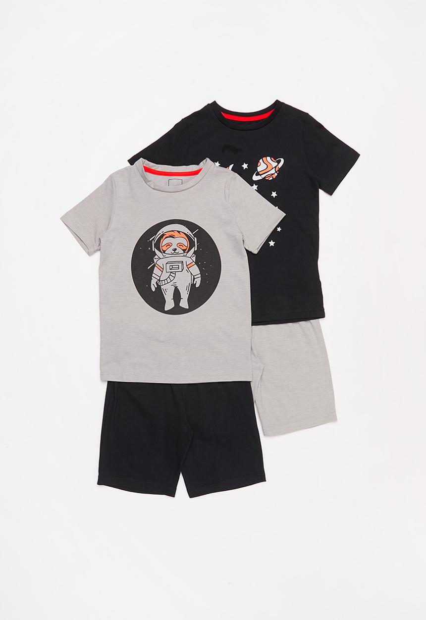Pop Candy - 2 Pack tee & shorts pj sets - Black & grey