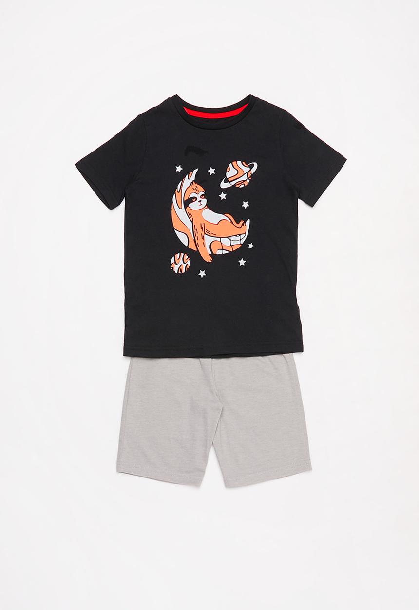 Pop Candy - 2 Pack tee & shorts pj sets - Black & grey