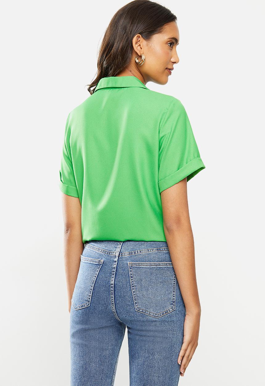 ONLY - Elvina short sleeve button through - green