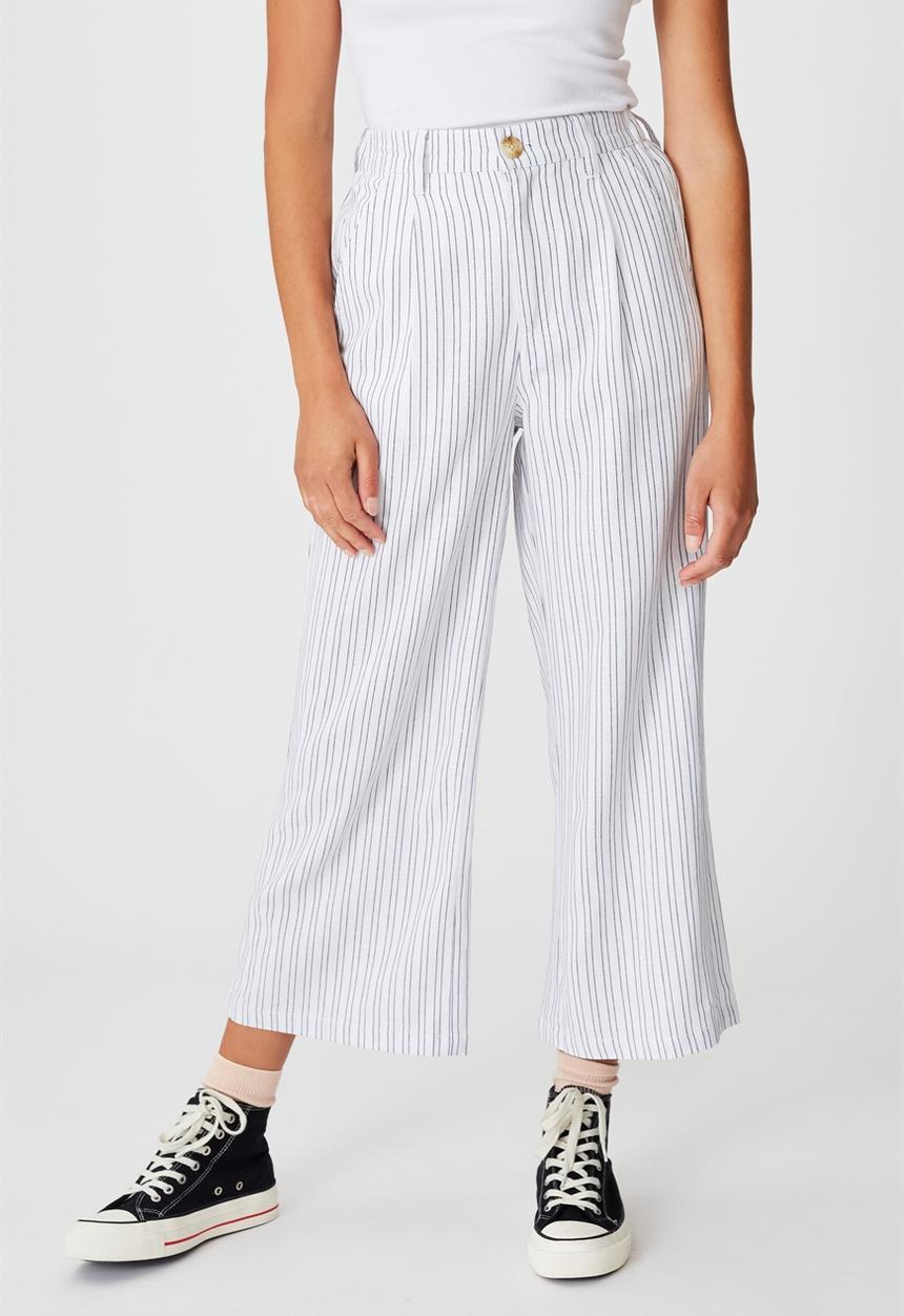 Cotton On - Cindy wide leg pant - lottie white stripes  & medieval blue