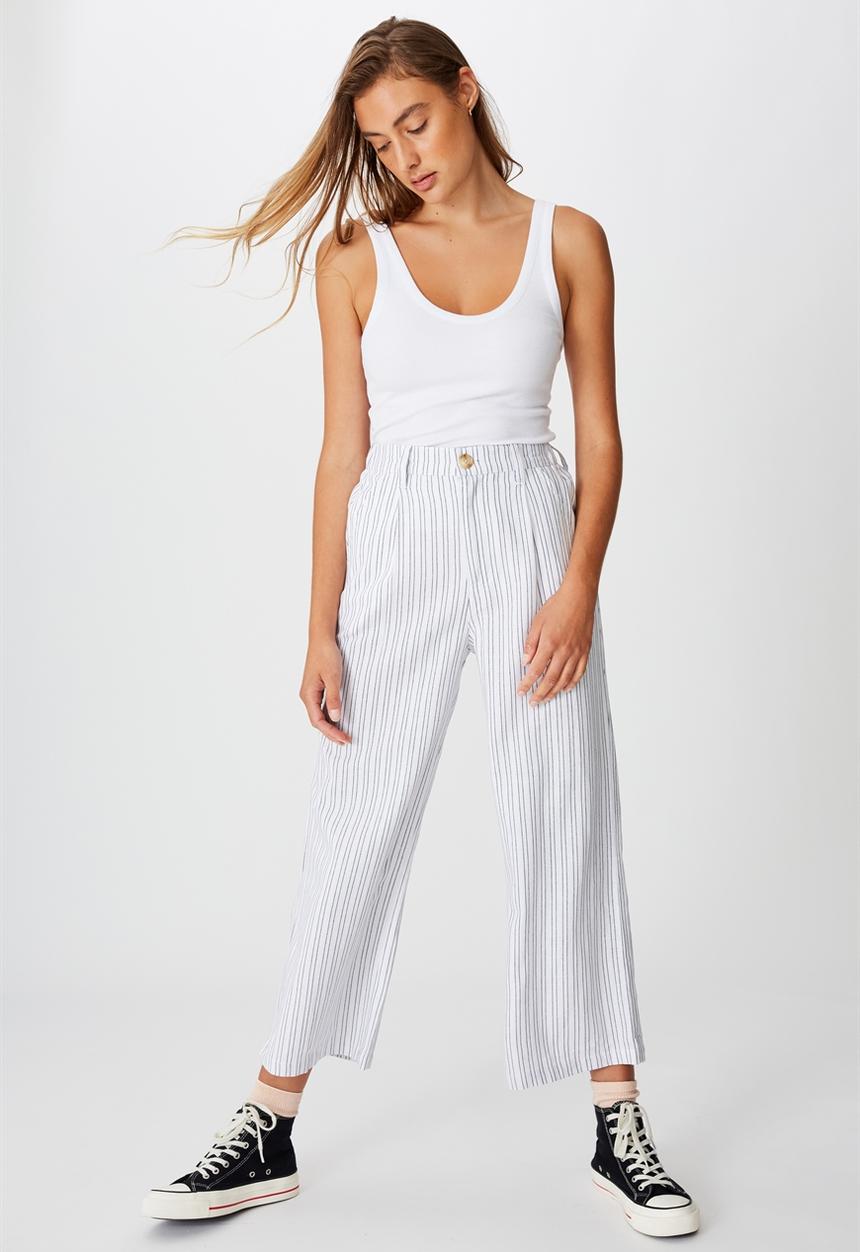 Cotton On - Cindy wide leg pant - lottie white stripes  & medieval blue