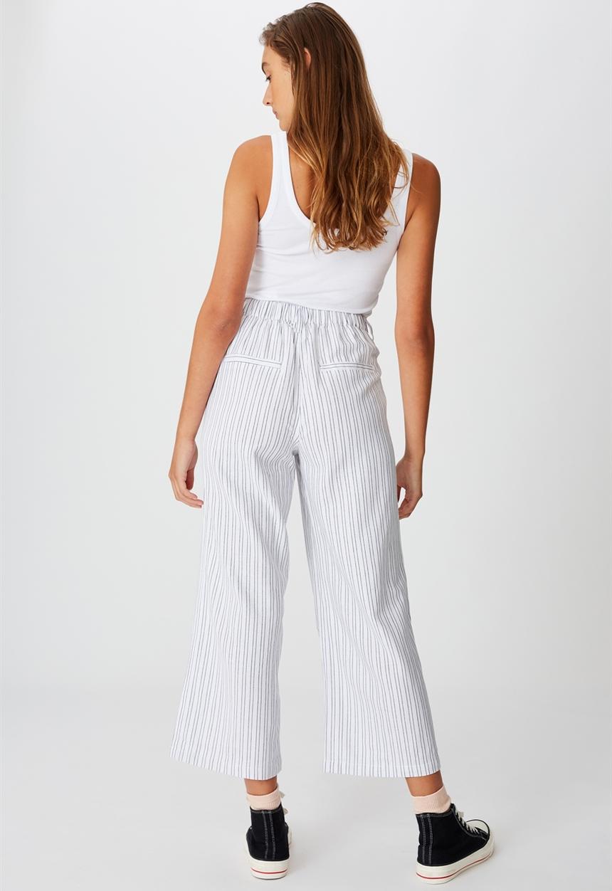 Cotton On - Cindy wide leg pant - lottie white stripes  & medieval blue