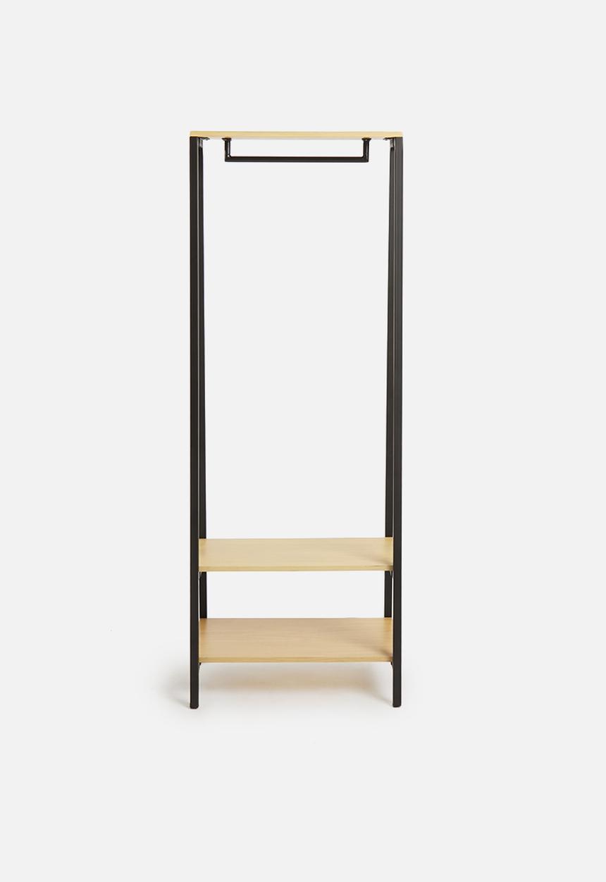 Sixth Floor - Cuba clothing rail in oak veneer - black & neutral 