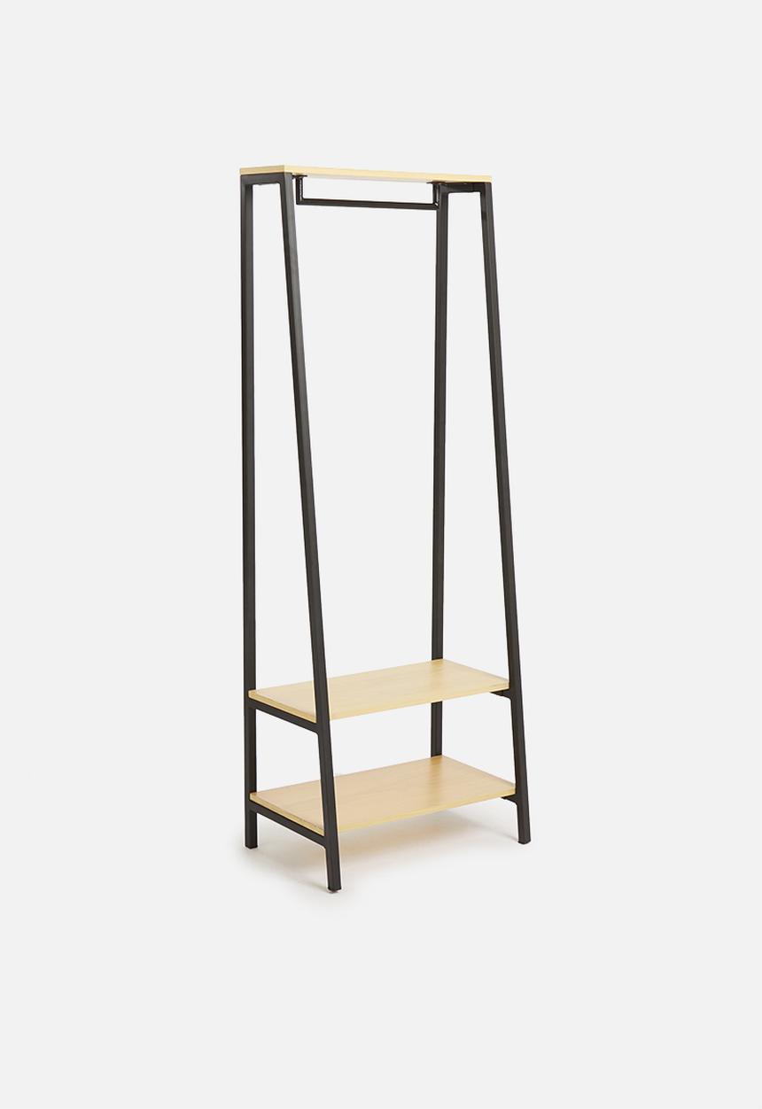 Sixth Floor - Cuba clothing rail in oak veneer - black & neutral 