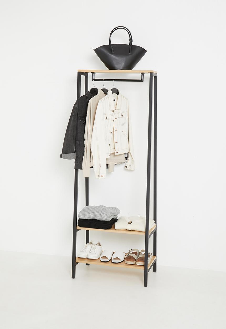 Sixth Floor - Cuba clothing rail in oak veneer - black & neutral 