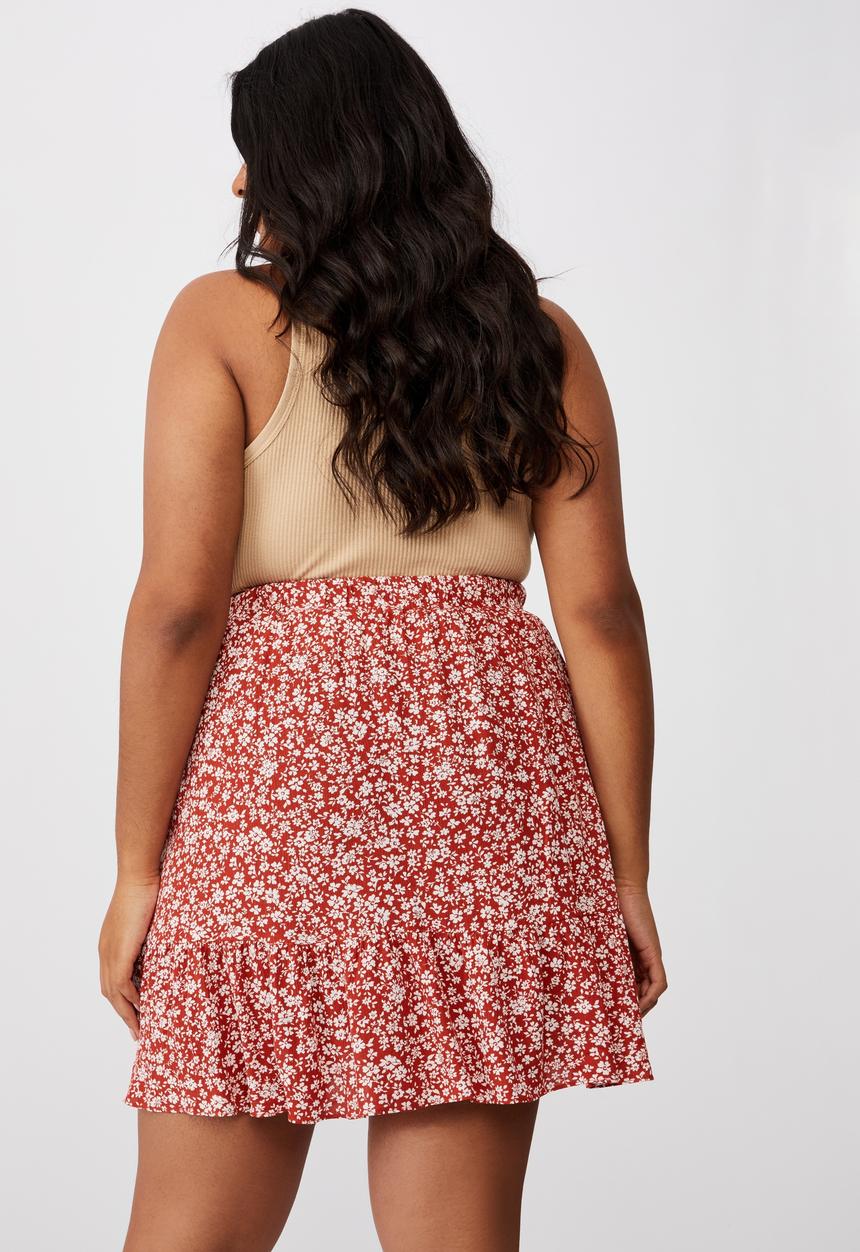Cotton On - Curve asymmetric frill mini skirt - nicole ditsy red clay