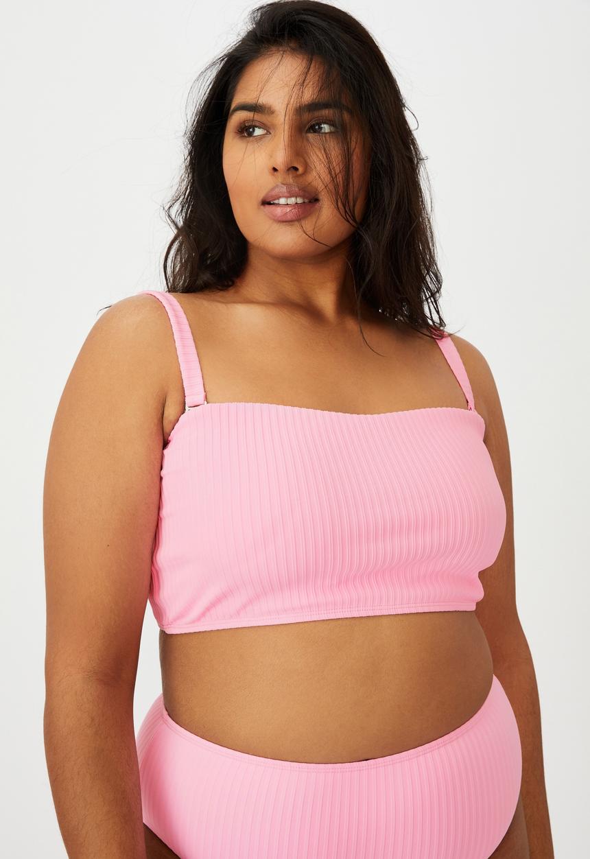Cotton On - Curve bandeau bikini top - strawberry rib