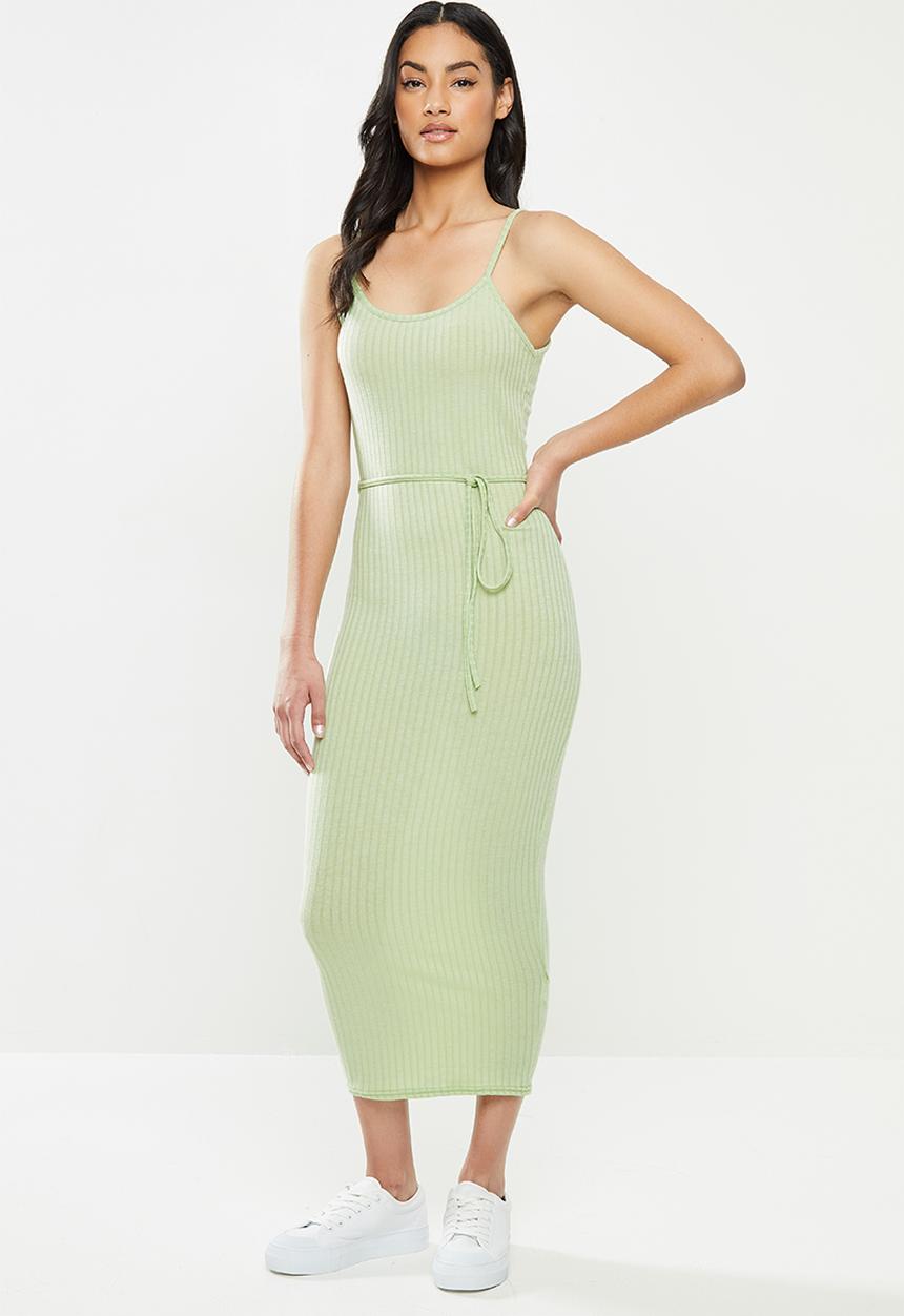 Missguided - Petite tie belt cami ribbed midaxi dress - sage