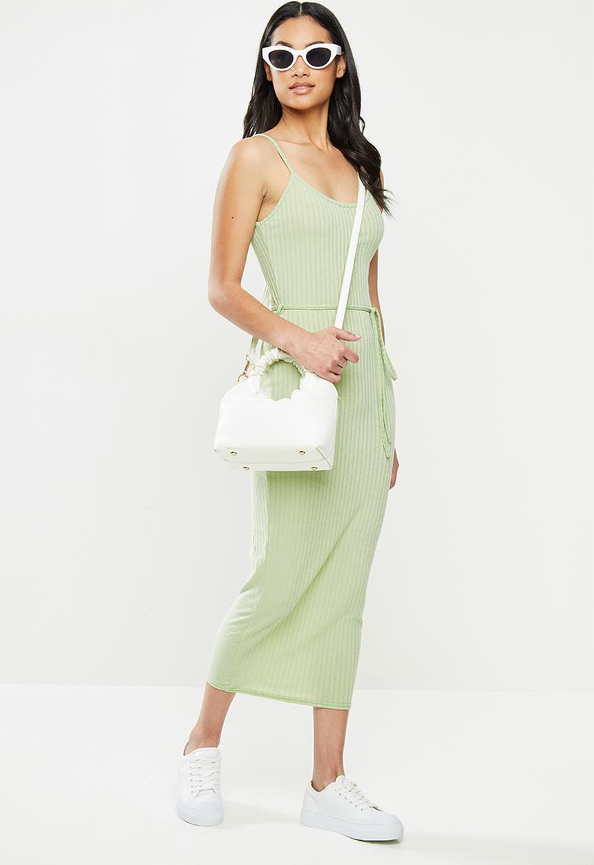 Missguided - Petite tie belt cami ribbed midaxi dress - sage