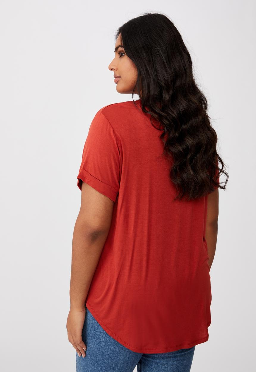 Cotton On - Curve karly short sleeve tee - red clay