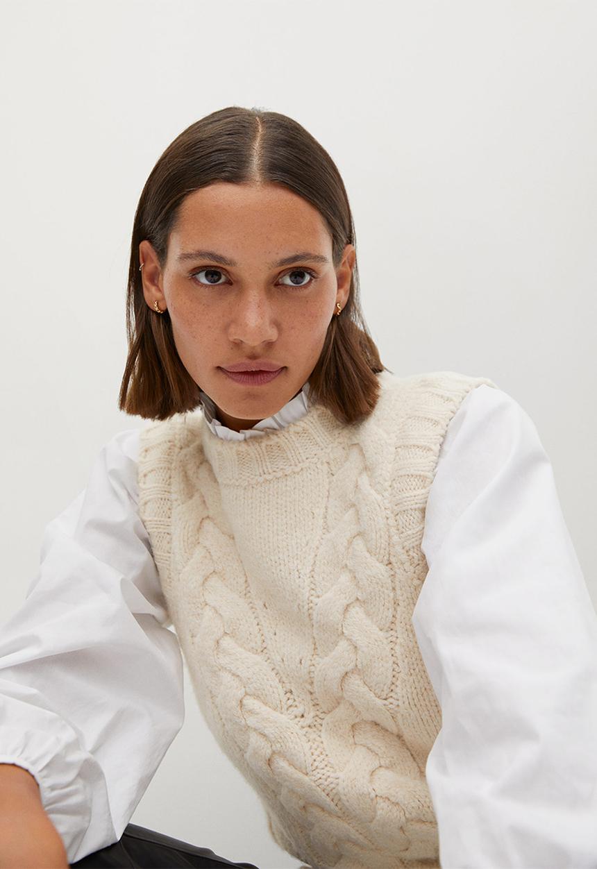 MANGO - Waistcoat diago - light beige