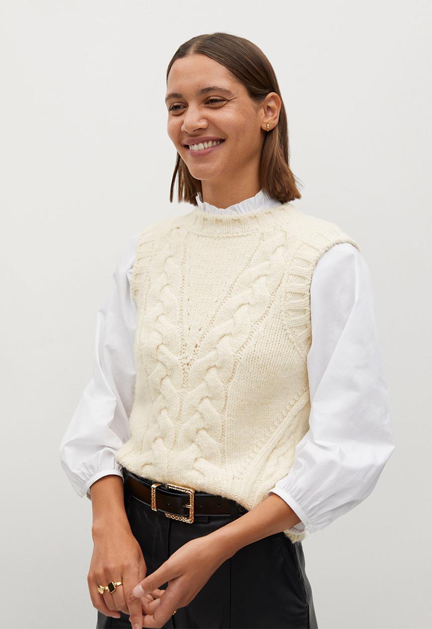 MANGO - Waistcoat diago - light beige
