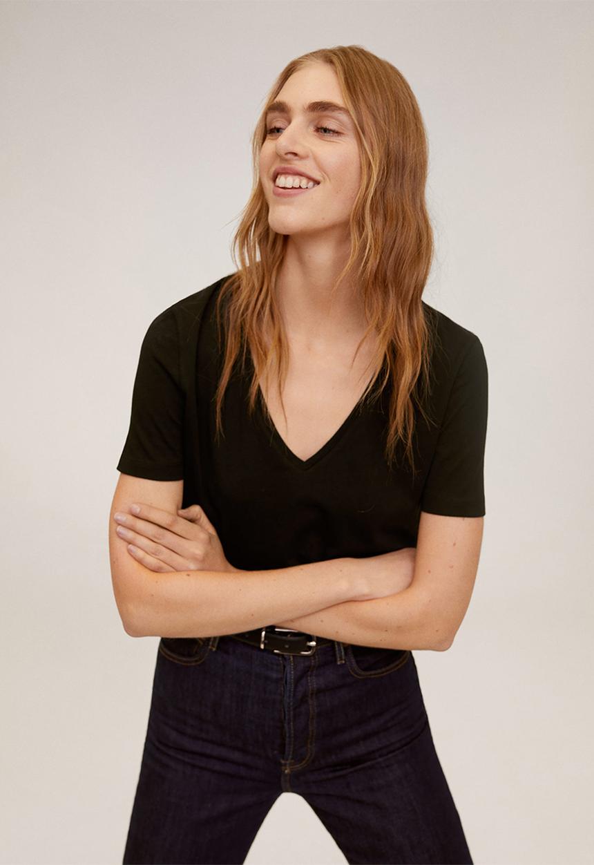 MANGO - T-shirt chalapi - black