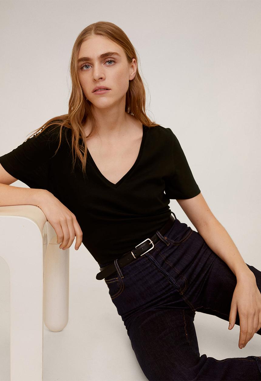 MANGO - T-shirt chalapi - black