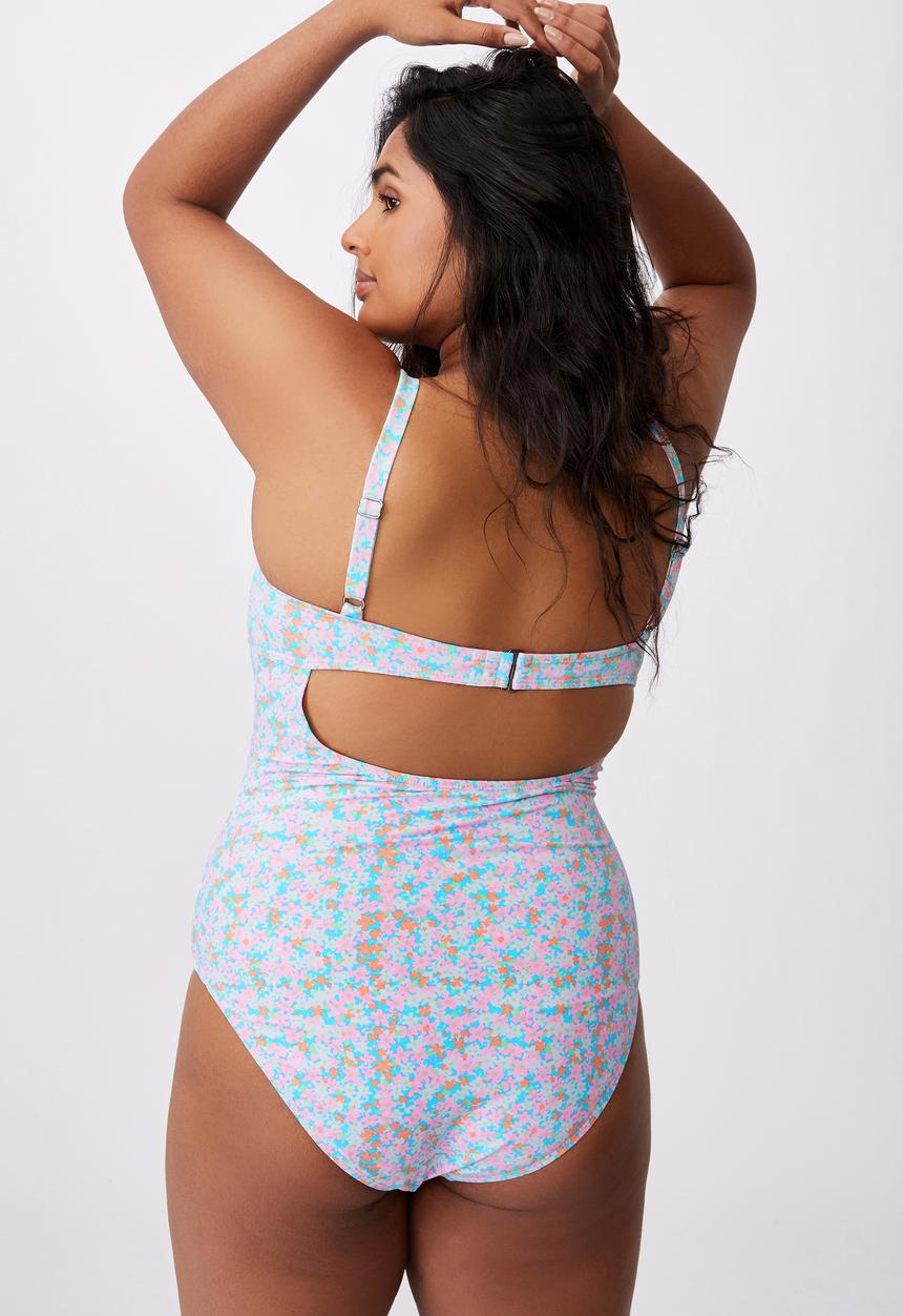 Cotton On - Curve ruched front one piece - meadow fields