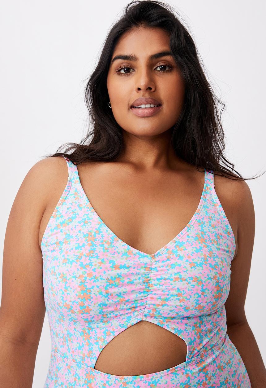 Cotton On - Curve ruched front one piece - meadow fields