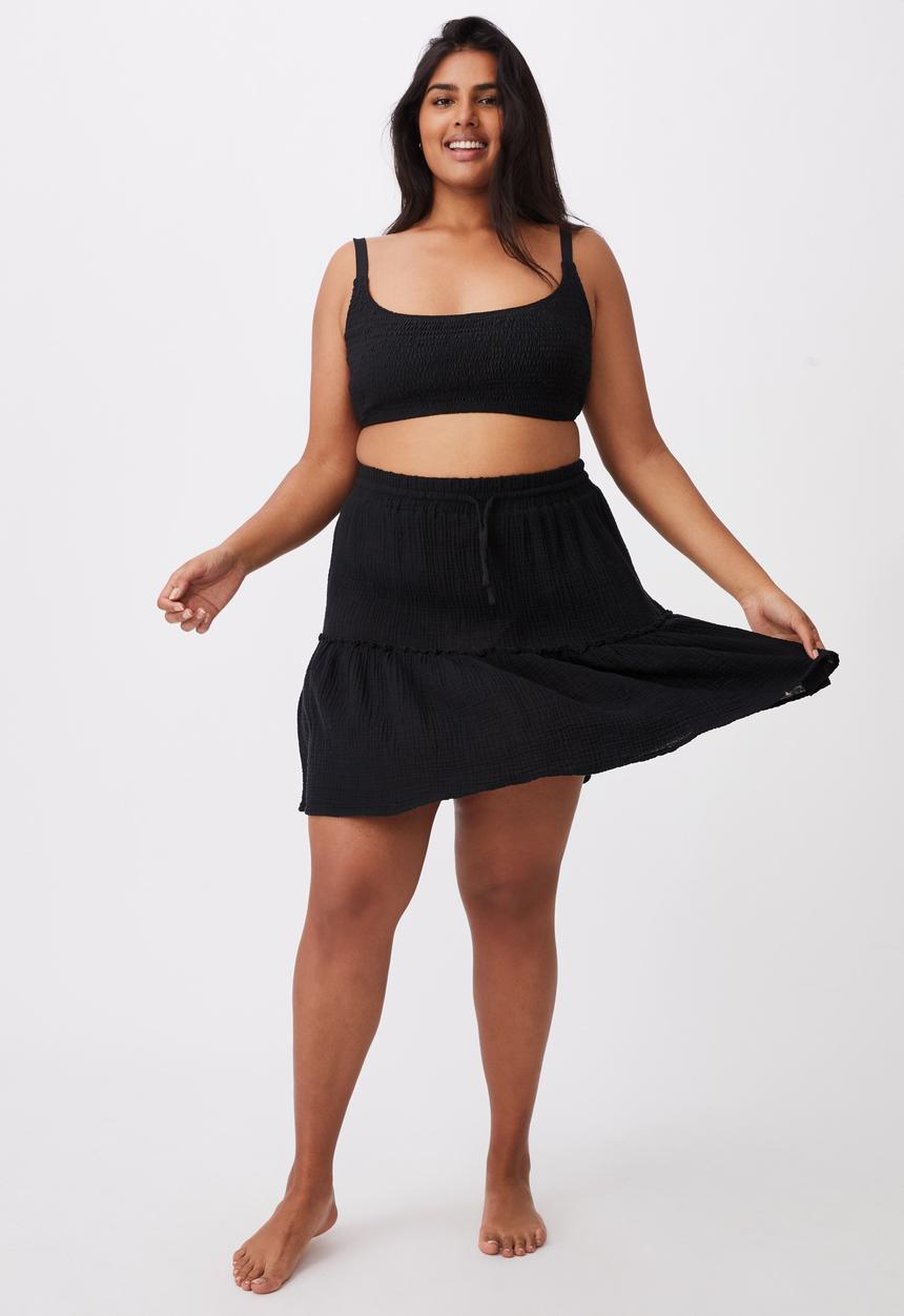 Cotton On - Curve shirred cropped bralette bikini - black shirred
